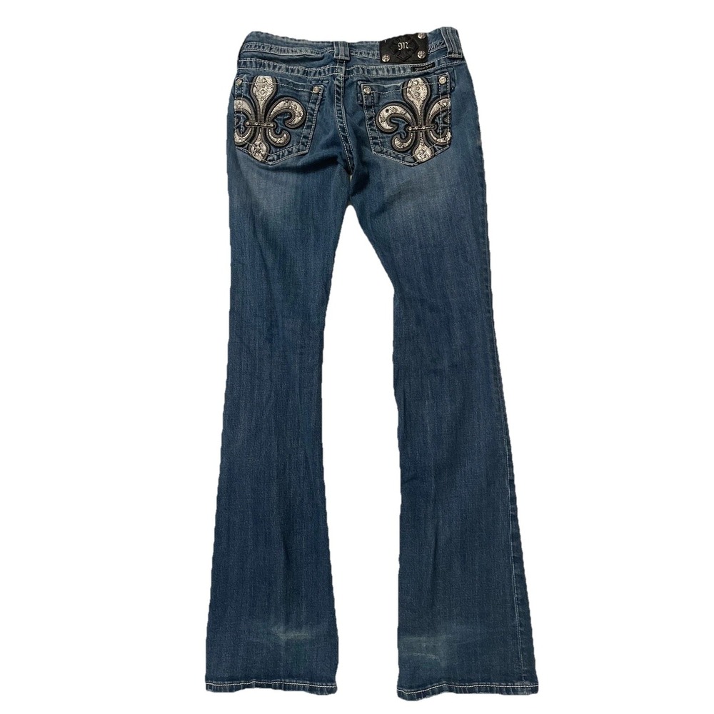 Miss Me Jeans Signature Skinny 27 Stretch Embellished Fleur De Lis Sequins Bling